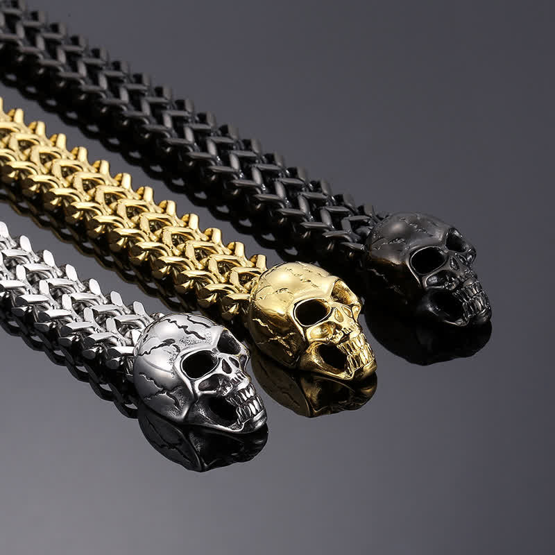 Men's Double Skull Head O-Ring Carabiner Clasp Bracelet - image 4
