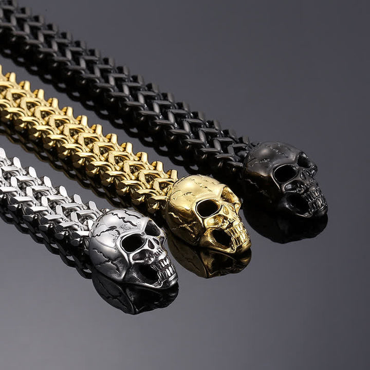 Men's Double Skull Head O-Ring Carabiner Clasp Bracelet - image 4