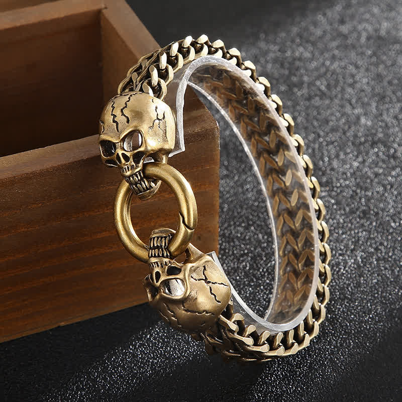Men's Double Skull Head O-Ring Carabiner Clasp Bracelet - image 5