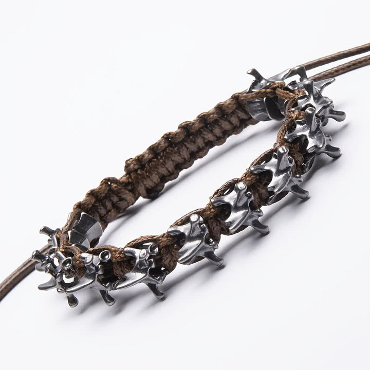 Dragon Vertebrae Braided Spine Chain Bracelet - Brown & Silver - image 12