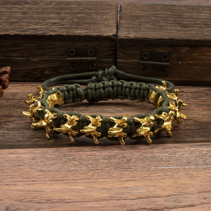 Dragon Vertebrae Braided Spine Chain Bracelet - Green & Gold - image 4
