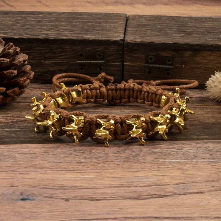 Dragon Vertebrae Braided Spine Chain Bracelet - Brown & Gold - image 5