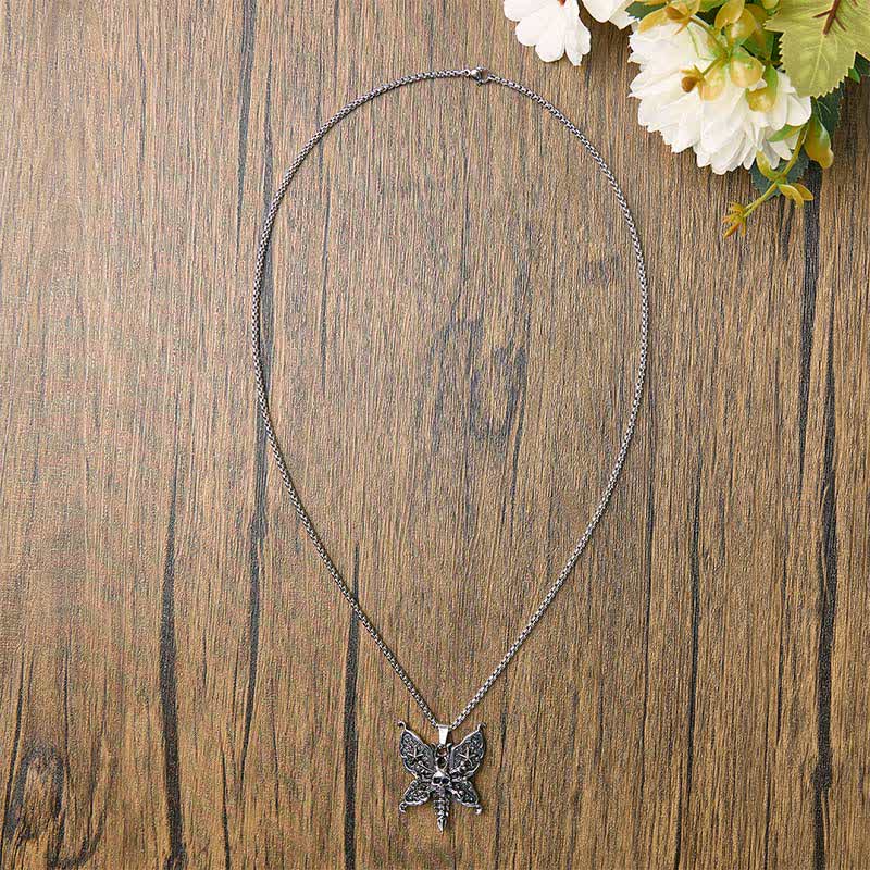 Nocturne Skull Butterfly Gothic Moth With Star Wings Necklace - image 4