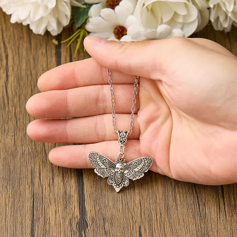 Death Embraces Beauty Gothic Skull Moth Pendant Necklace - image 1