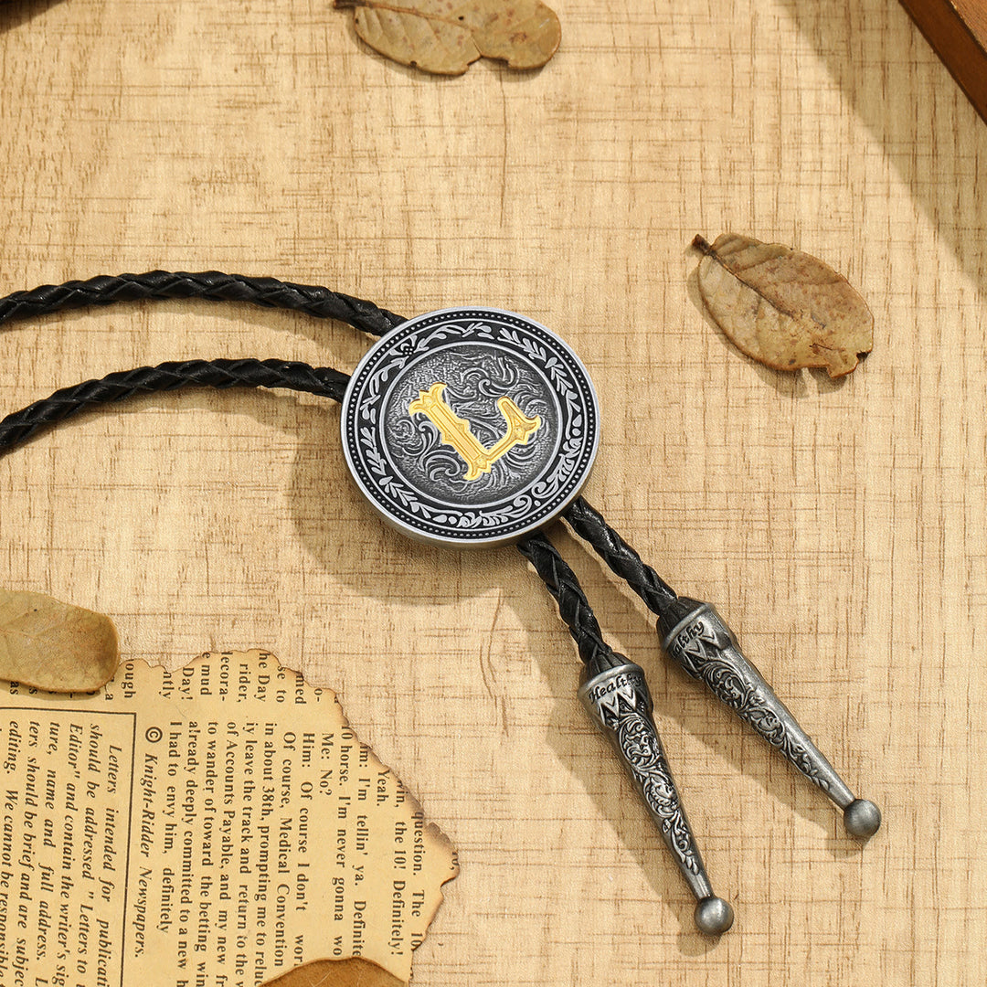 Men's Vintage Western Filigree Monogram Bolo Tie - L - image 11