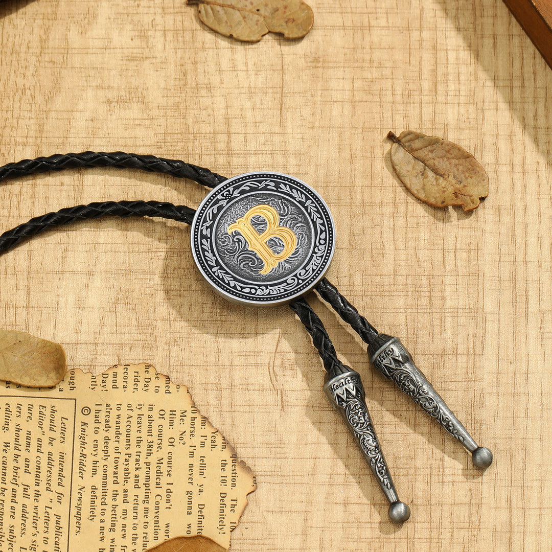 Men's Vintage Western Filigree Monogram Bolo Tie - B - image 2
