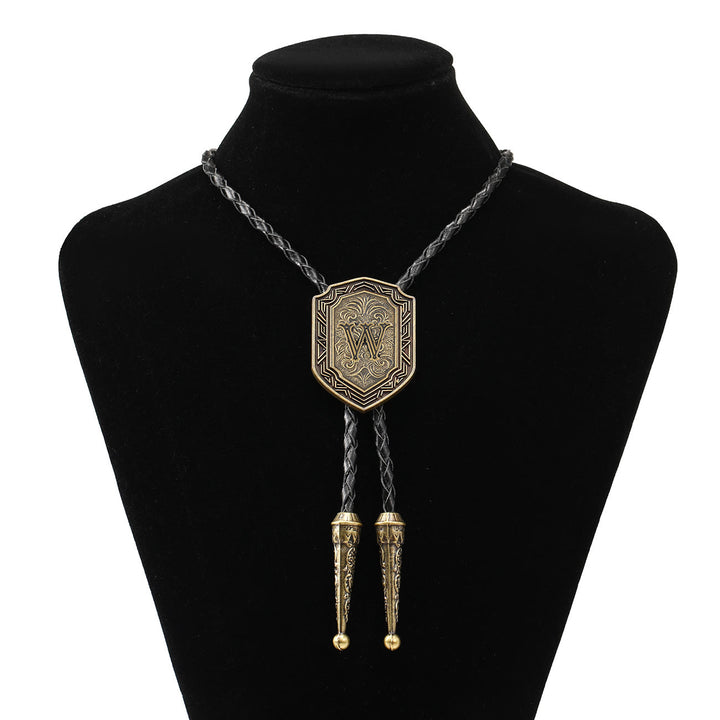 Antique Hexagonal Gothic Initial Western Bolo Tie - W - image 22