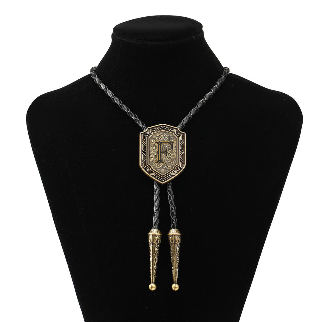 Antique Hexagonal Gothic Initial Western Bolo Tie - F - image 6