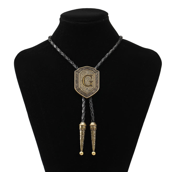 Antique Hexagonal Gothic Initial Western Bolo Tie - G - image 7