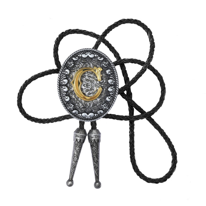 Old-style Two-Tone Intricate Relief Monogram Bolo Tie - C - image 4