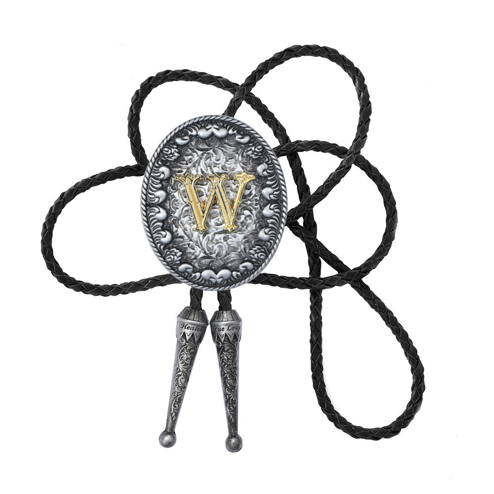 Old-style Two-Tone Intricate Relief Monogram Bolo Tie - W - image 24