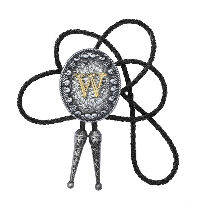 Old-style Two-Tone Intricate Relief Monogram Bolo Tie - W - image 24