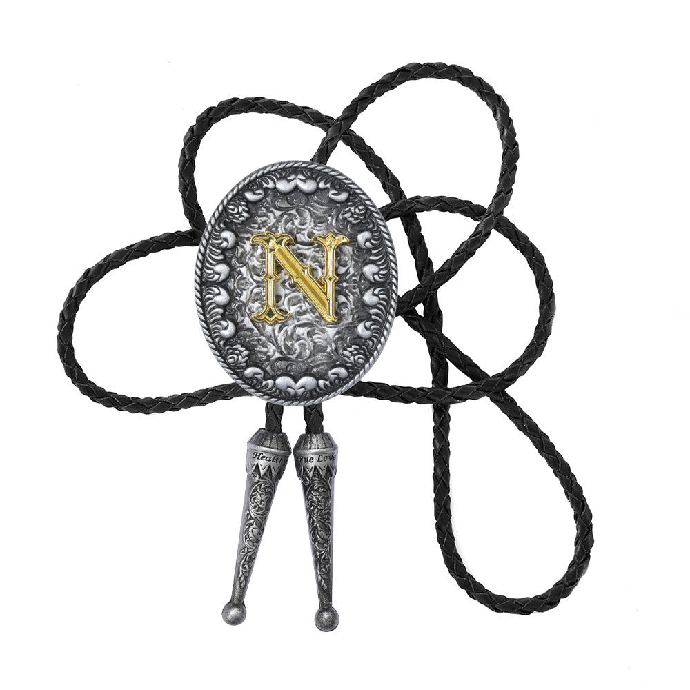 Old-style Two-Tone Intricate Relief Monogram Bolo Tie - N - image 15