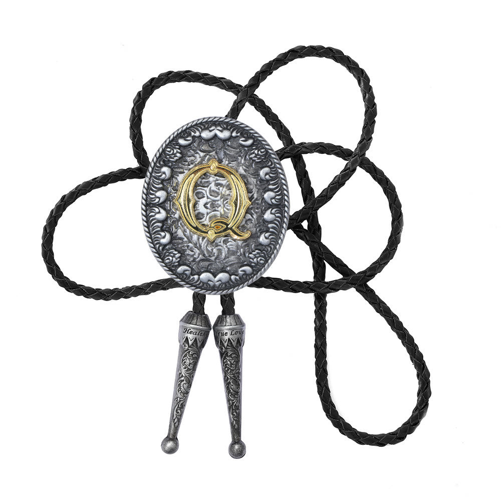 Old-style Two-Tone Intricate Relief Monogram Bolo Tie - Q - image 18