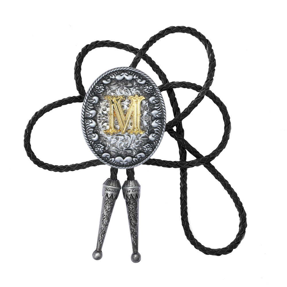 Old-style Two-Tone Intricate Relief Monogram Bolo Tie - M - image 14