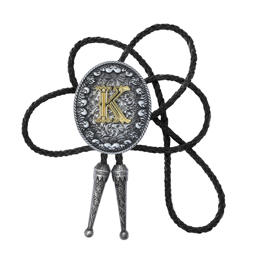 Old-style Two-Tone Intricate Relief Monogram Bolo Tie - K - image 12