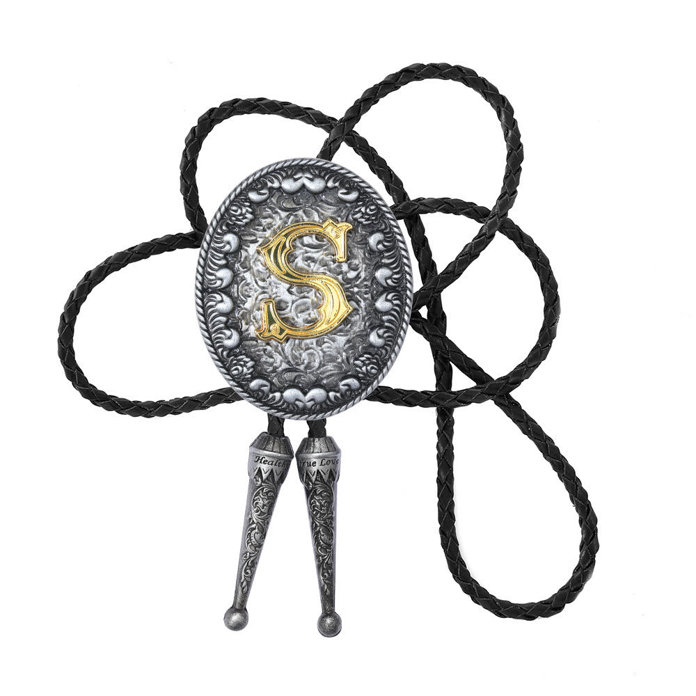 Old-style Two-Tone Intricate Relief Monogram Bolo Tie - S - image 20