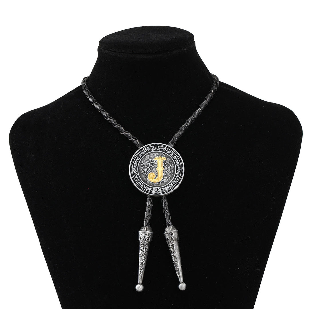 Men's Vintage Western Filigree Monogram Bolo Tie - J - image 9