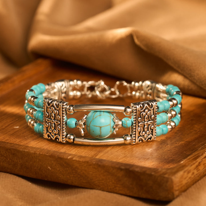 Boho Cowgirl Triple Layer Turquoise Bead Bracelet - image 0