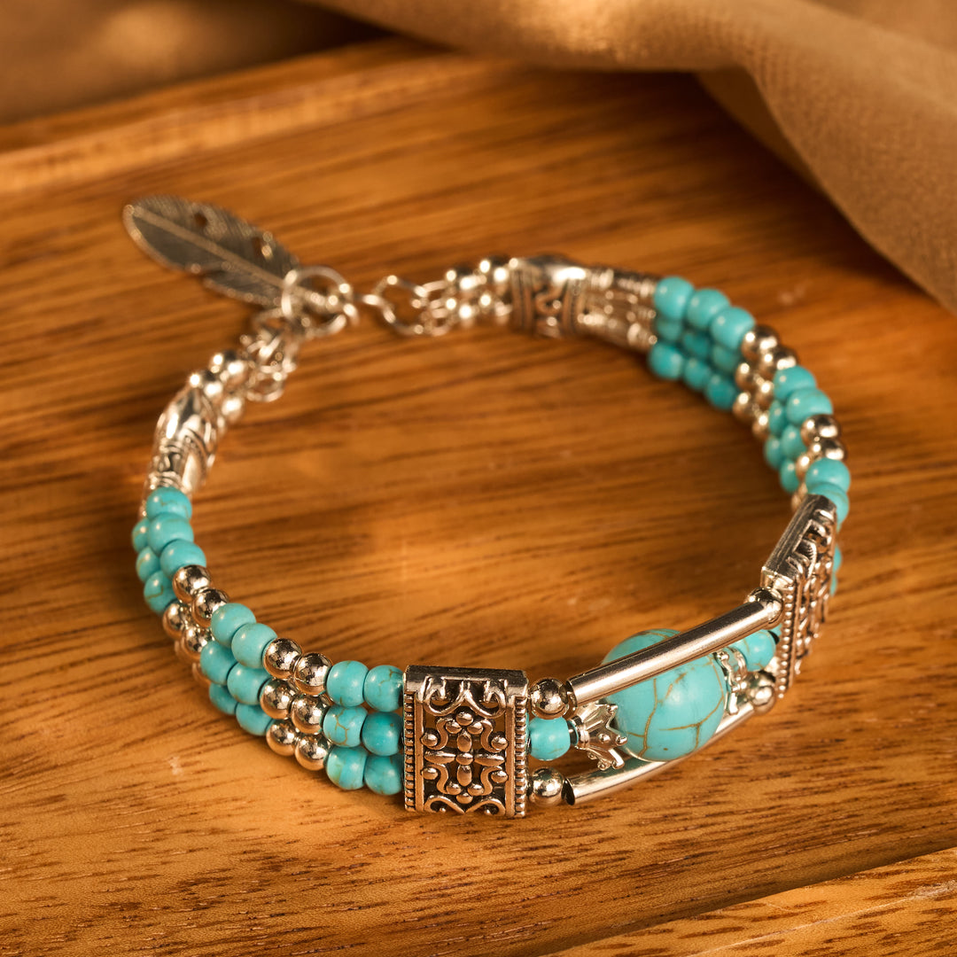 Boho Cowgirl Triple Layer Turquoise Bead Bracelet - image 9