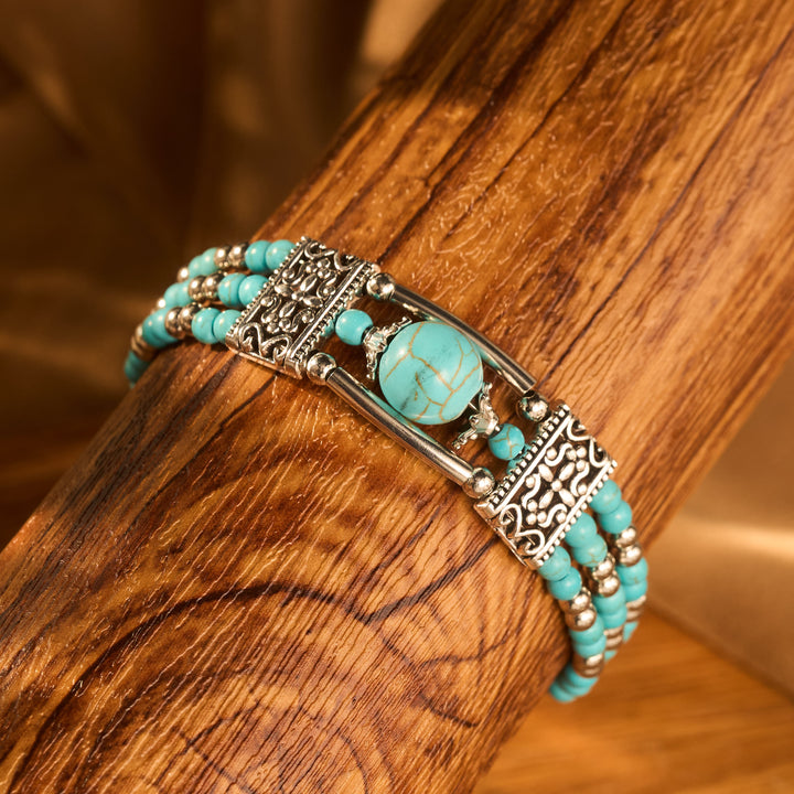 Boho Cowgirl Triple Layer Turquoise Bead Bracelet - image 8