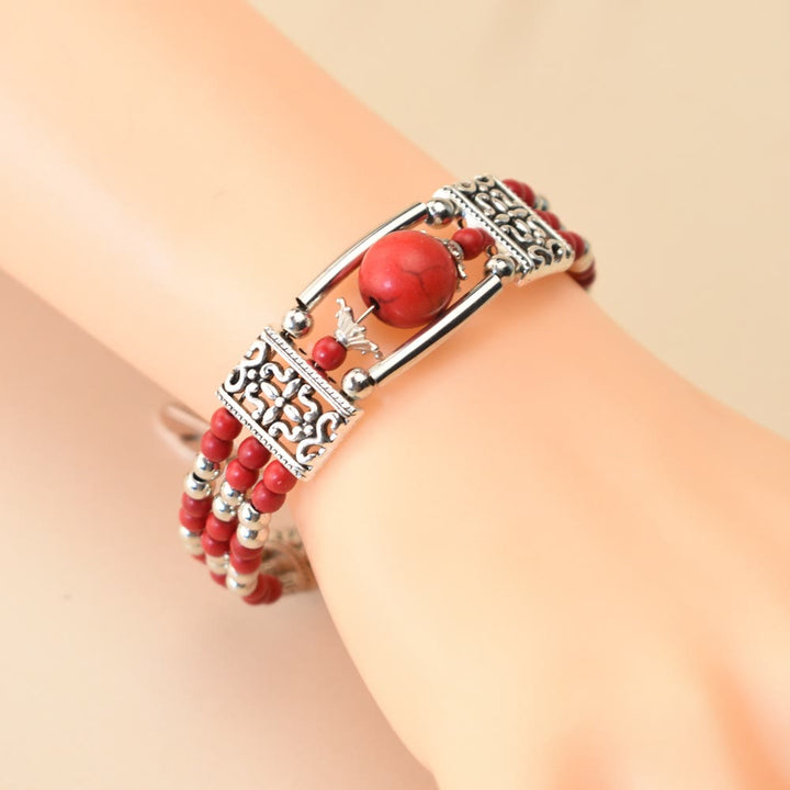 Boho Cowgirl Triple Layer Turquoise Bead Bracelet - Red - image 2