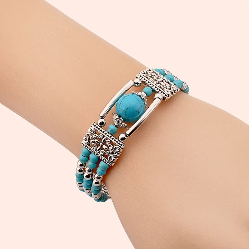 Boho Cowgirl Triple Layer Turquoise Bead Bracelet - Blue - image 1