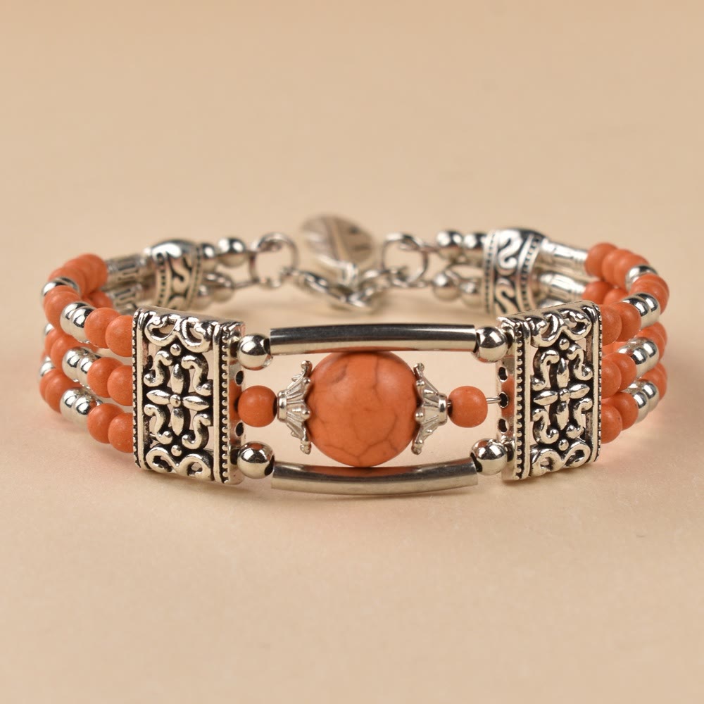 Boho Cowgirl Triple Layer Turquoise Bead Bracelet - Orange - image 5