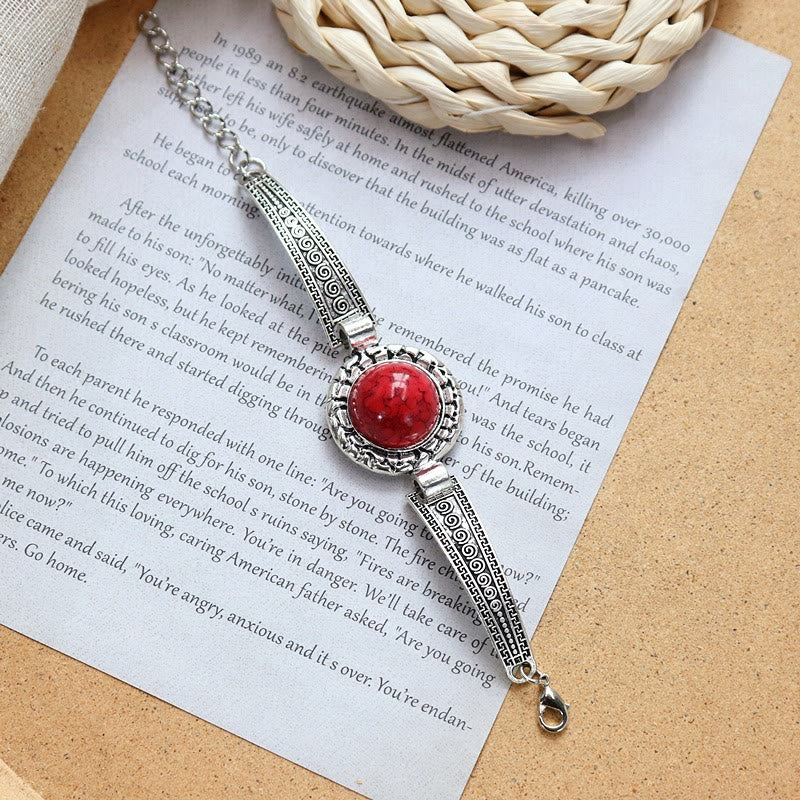 Ethnic Tribal Vintage Boho Stone Bracelet Collection - Red - Round - image 14
