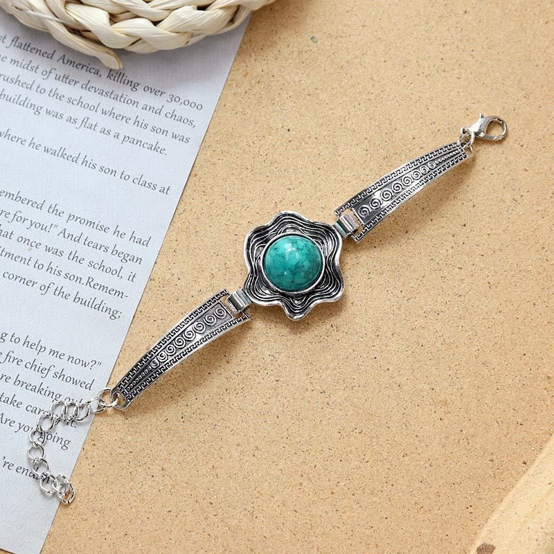 Ethnic Tribal Vintage Boho Stone Bracelet Collection - Teal - Flower - image 7