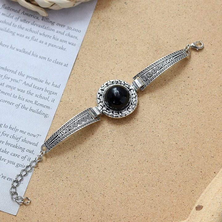 Ethnic Tribal Vintage Boho Stone Bracelet Collection - Black - Round - image 5