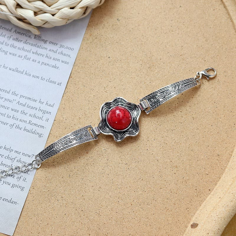 Ethnic Tribal Vintage Boho Stone Bracelet Collection - Red - Flower - image 10