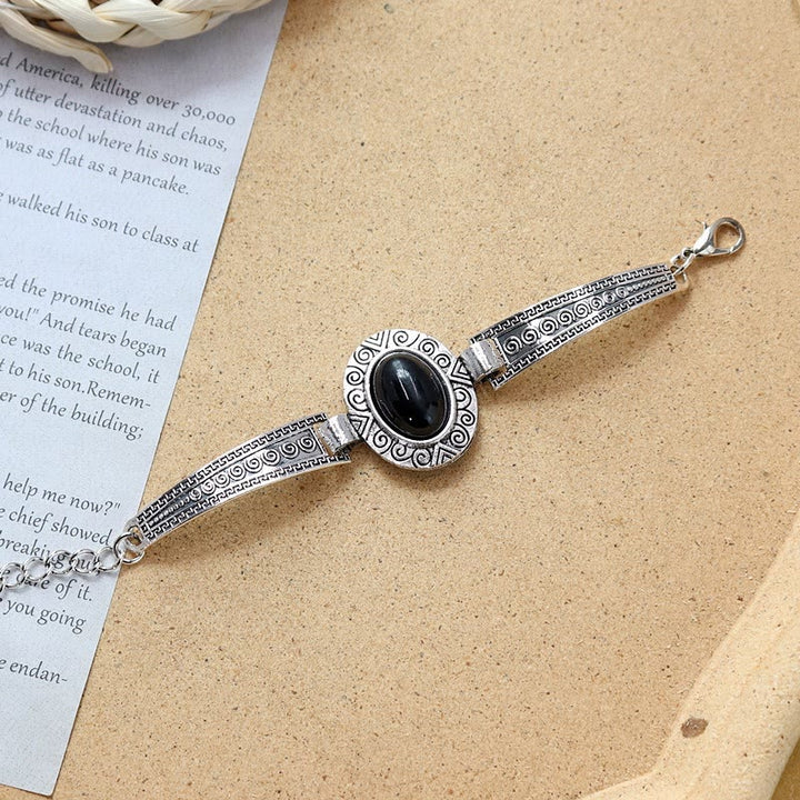 Ethnic Tribal Vintage Boho Stone Bracelet Collection - Black - Oval - image 19