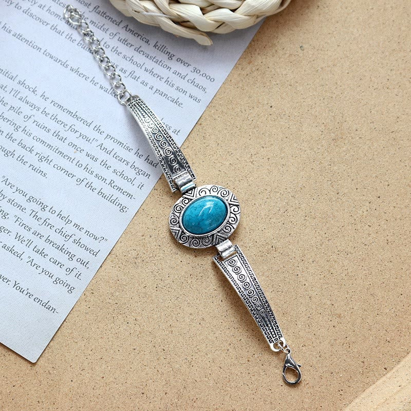 Ethnic Tribal Vintage Boho Stone Bracelet Collection - Blue - Oval - image 17