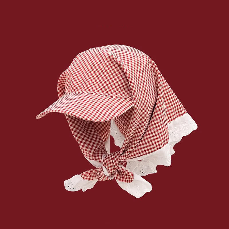 Stylish Effortless Style Unisex Tie-On Bandana Baseball Cap - Red Check - Adjuatable - image 5