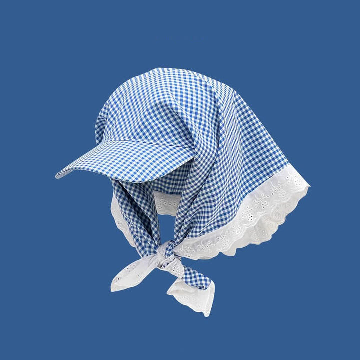 Stylish Effortless Style Unisex Tie-On Bandana Baseball Cap - Blue Check - Adjuatable - image 6