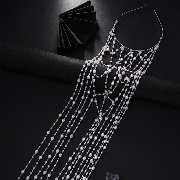 Women's Wedding & Festival Goddess Pearl Veil Hair Chains - image 3