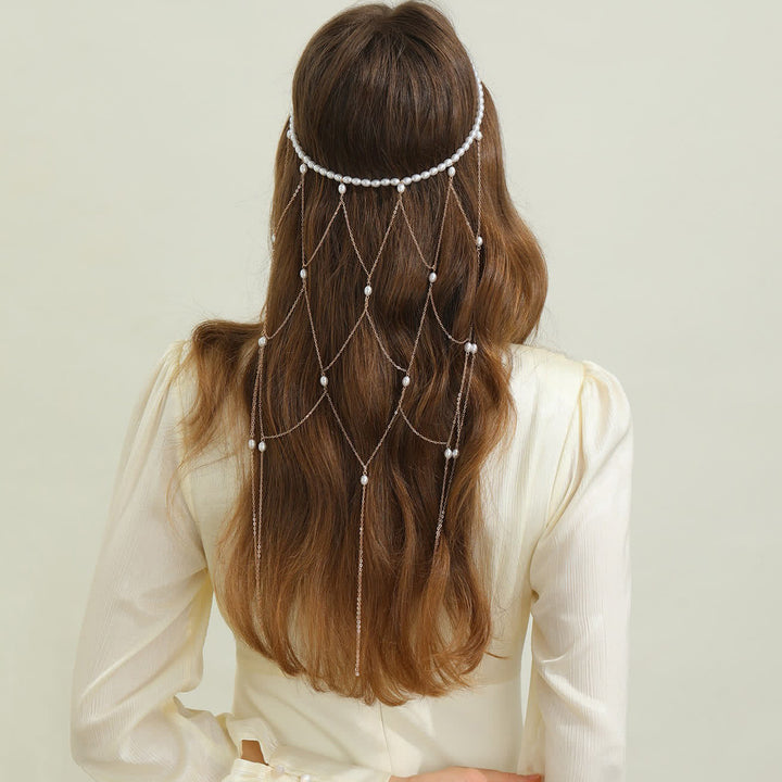 Women's Wedding & Festival Goddess Pearl Veil Hair Chains - image 8