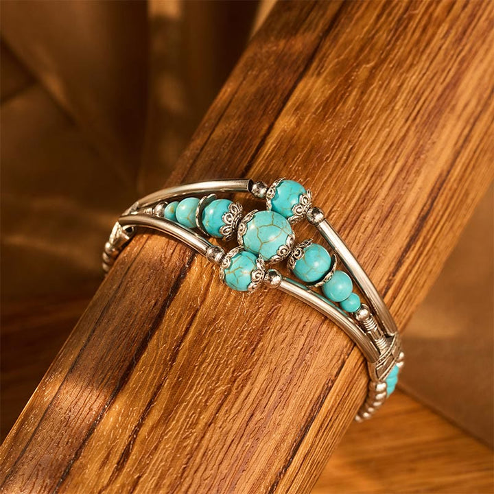 Boho Vintage Triple-layer Turquoise Feather Antique Silver Bangle - image 3