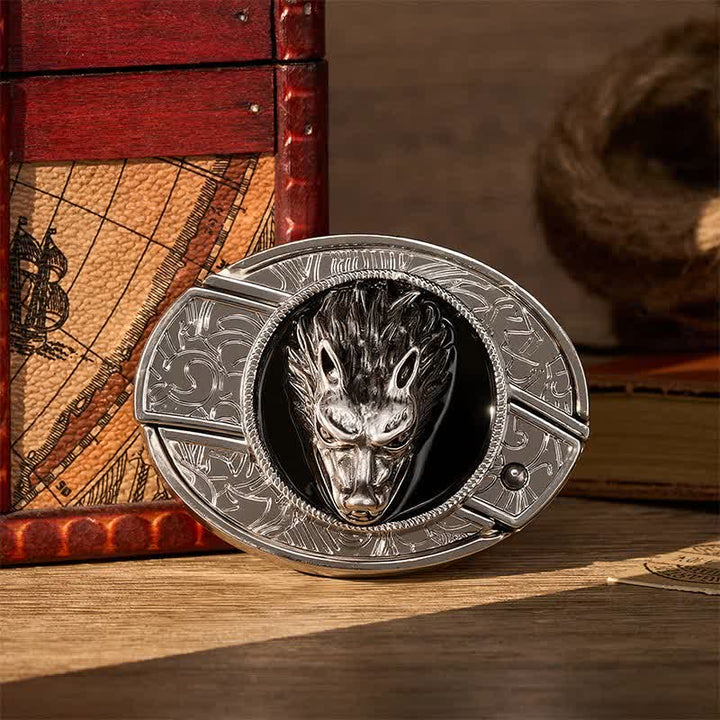 Western Lone Wolf DIY Hidden Folding Knife Buckle Leather Belt - Wolf - Without Belt - Not Included Belt - image 0
