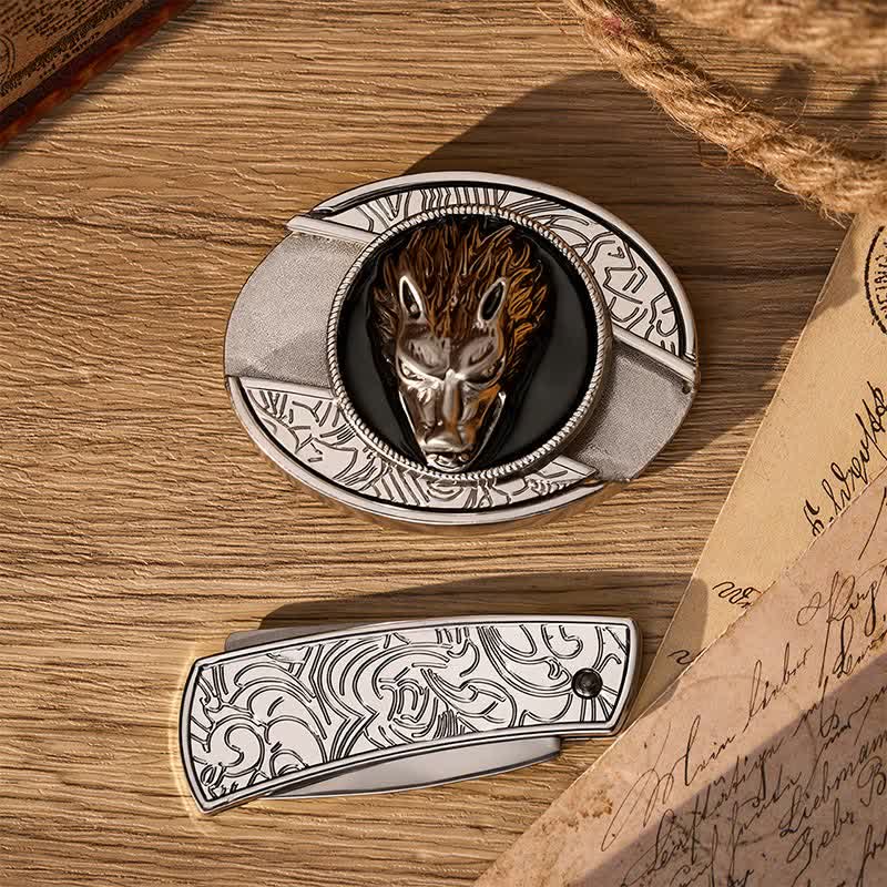 Western Lone Wolf DIY Hidden Folding Knife Buckle Leather Belt - image 9