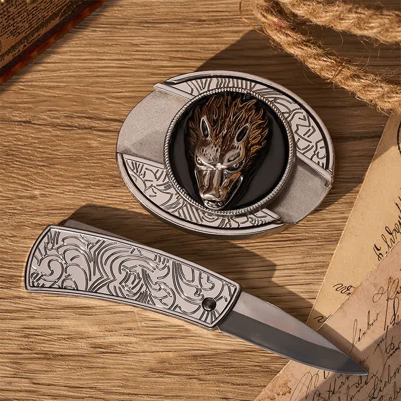 Western Lone Wolf DIY Hidden Folding Knife Buckle Leather Belt - image 1