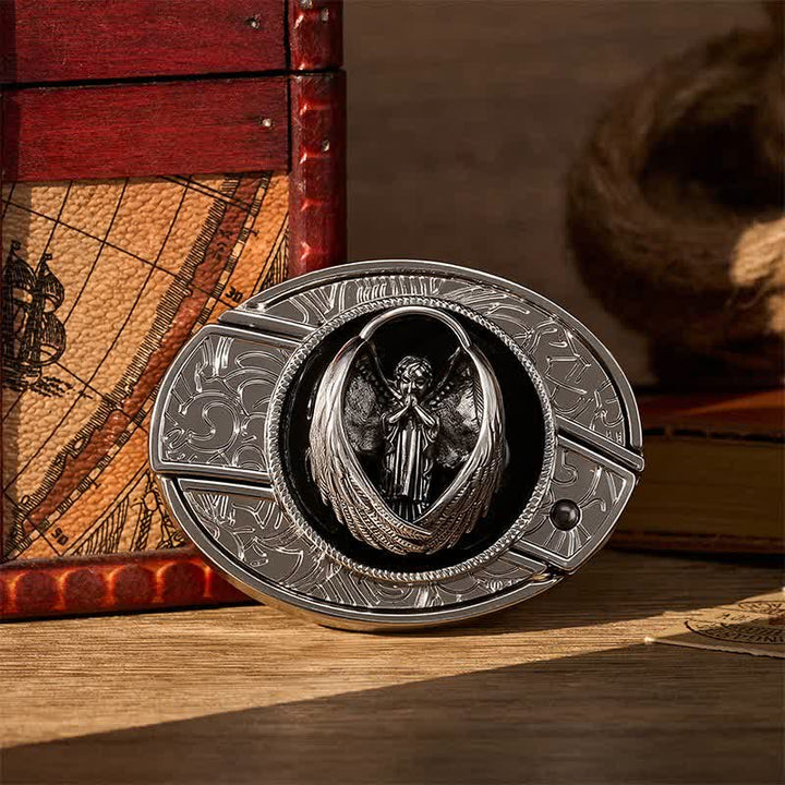 Gothic Praying Guardian Angel DIY Hidden Folding Knife Buckle Leather Belt - Guardian Angel - Without Belt - Not Included Belt - image 0