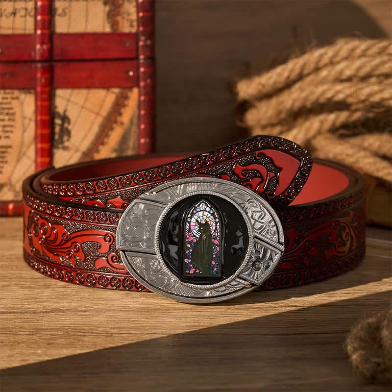 Witching Hour Black Cat DIY Hidden Folding Knife Buckle Leather Belt - Witching Cat - Brown Carved Belt - 42 - image 6