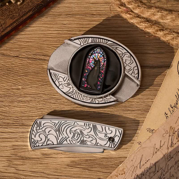 Witching Hour Black Cat DIY Hidden Folding Knife Buckle Leather Belt - image 9