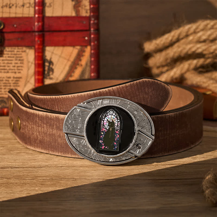 Witching Hour Black Cat DIY Hidden Folding Knife Buckle Leather Belt - Witching Cat - Brown Distressed Belt - 42 - image 5