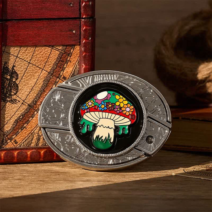 Colorful Hippie Mushroom DIY Hidden Folding Knife Buckle Leather Belt - Colored Mushroom - Without Belt - Not Included Belt - image 0