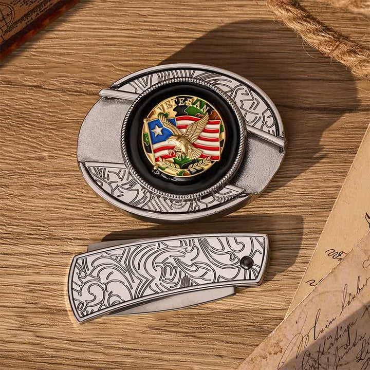 American Flag Camo Eagle DIY Hidden Folding Knife Buckle Leather Belt - image 9