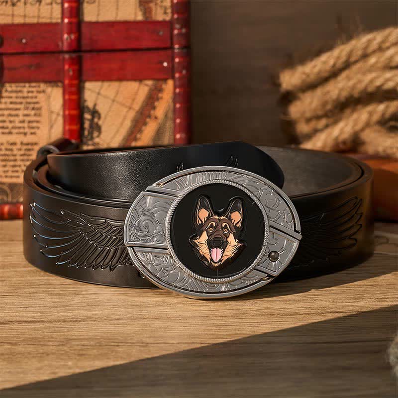 German Shepherd Dog DIY Hidden Folding Knife Buckle Leather Belt - German Shepherd - Black Embossed Eagle Belt - 42 - image 2