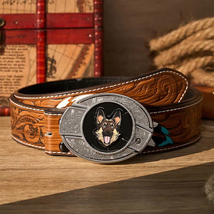German Shepherd Dog DIY Hidden Folding Knife Buckle Leather Belt - German Shepherd - Brown Feather Belt - 40 - image 7